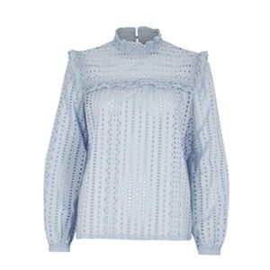 River Island Broderie High Neck Long Sleeve Top